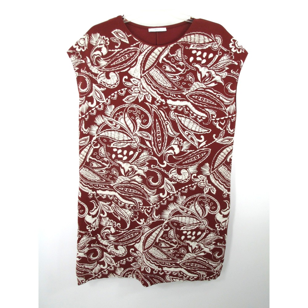 ZARA BASIC Midi Shift Dress Women Large Brown Floral Embossed Southwest Aztec